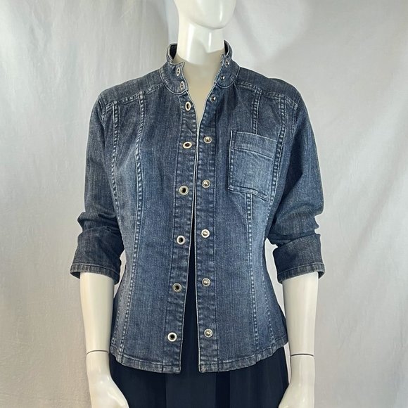 Denim Jacket With Stand-Up Collar | Chico's Platinum - Picture 7 of 7
